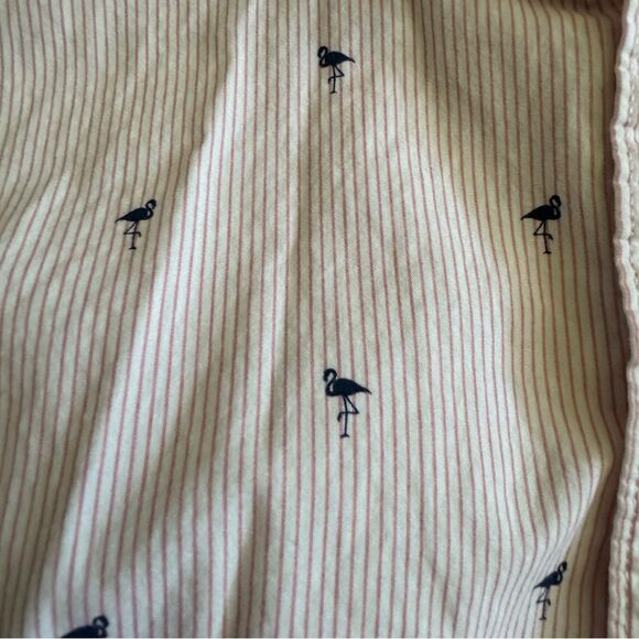 Denim & Flower Men's Button Down Short Sleeve Pink/White Stripes w/ Flamingos - Picture 4 of 5